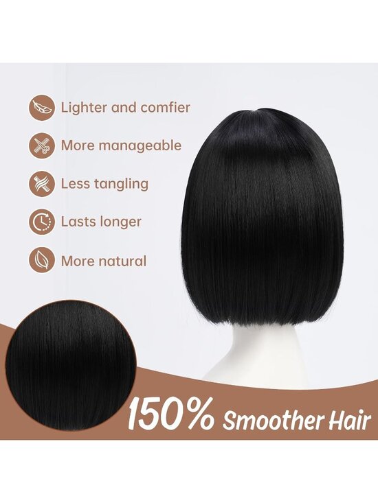 Women Black Blonde Heat Resistant Synthetic Straight Ombre Bob Wig Bangs 10 Inch